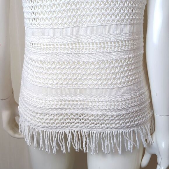 Chico's White Crochet Pullover Top with Fringe Size 1 - Picture 6 of 8